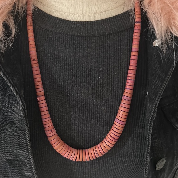 Dyed Wood Disc Bead Long Necklace - Picture 3 of 16